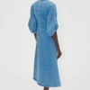 VOLUME SLEEVES MIDI DRESS - DENIM BLUE - Image 2