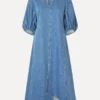 VOLUME SLEEVES MIDI DRESS - DENIM BLUE - Image 3