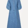 VOLUME SLEEVES MIDI DRESS - DENIM BLUE - Image 4
